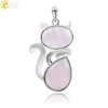 CSJA hot selling amethyst pink crystal cute cat gemstone pendant charm for necklace making F072