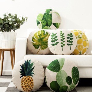 Cushion Case Home Decor Covers Wholesaler Sofa Linen Digital Print Fabric Round Cushion Cover Pillow