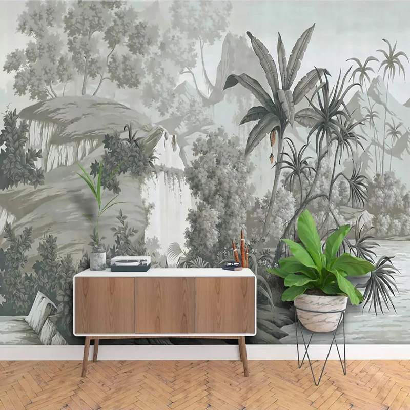 Custom 3D Photo Wallpaper Picture European Style Retro Nostalgic Hand Painted Rain Forest Banana Tree Wall Mural For Living Room