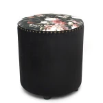 Custom high-grade seat printing round moroccan velvet tufted pouf modern rivet ottoman footstool bed end stool
