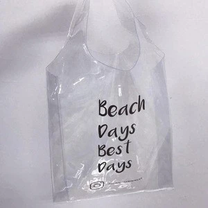 Custom Logo Clear Pvc Shopping Tote Bag Grocery Bag Transparent Pvc Shopping Bags