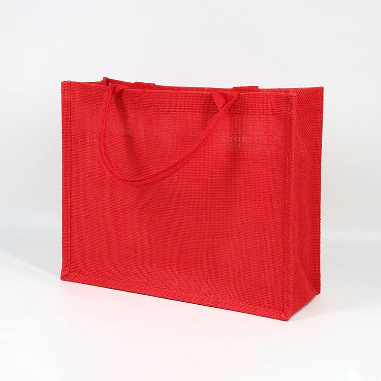Custom Logo Eco Reusable Women Beach Tote Shopping Handbags Red Jute Bag