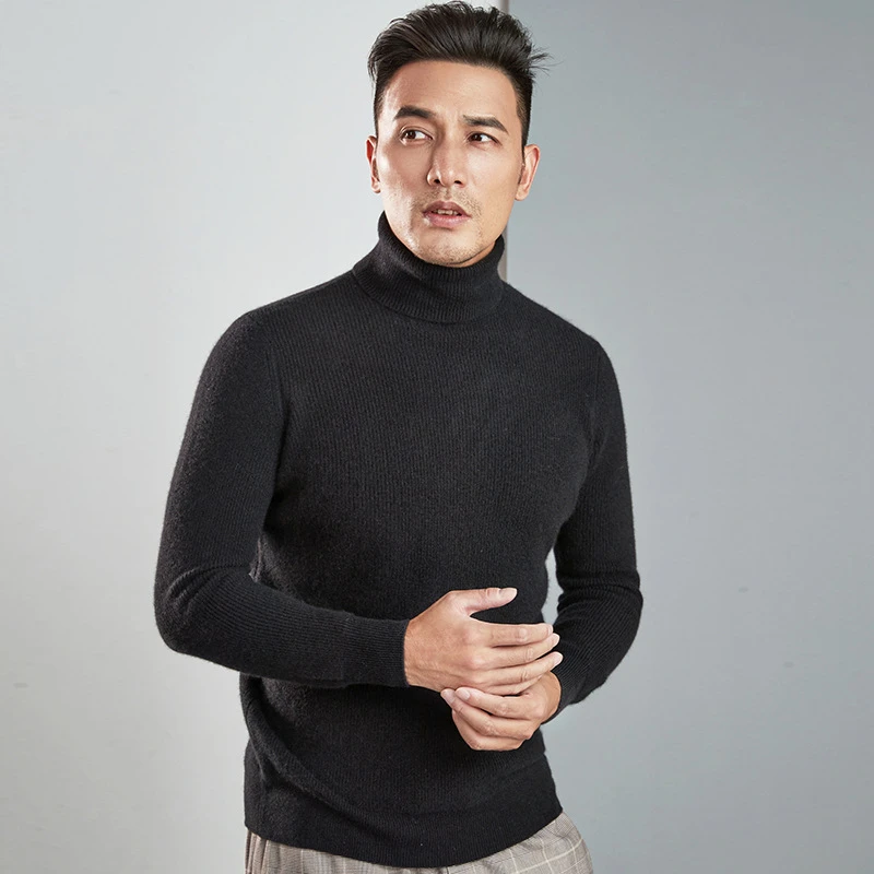 custom logo men Turtleneck 100% cashmere sweater winter thickening solid color pure cashmere knitted bottoming shirt