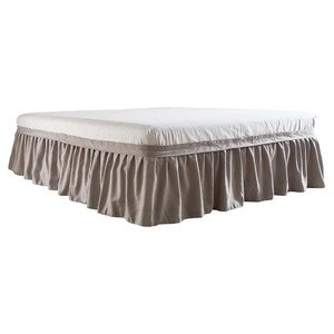 Custom long linen short frilly fitted linen home ruffled double skirt for bed