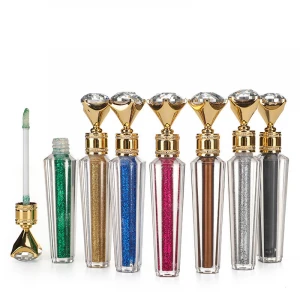 custom  organic vegan glossy plump vendor clear private label lipgloss crystal diamond  lip gloss