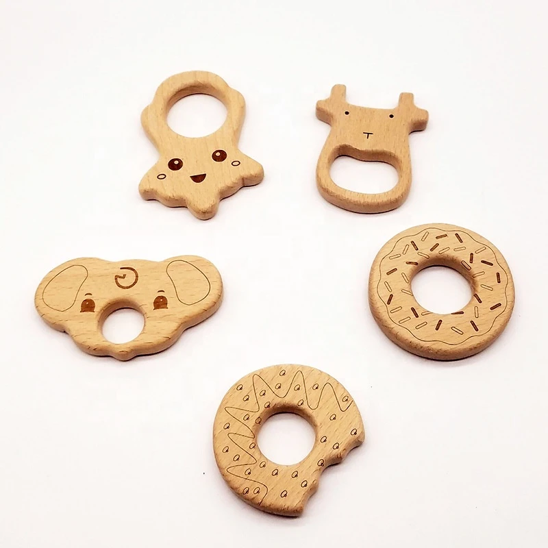 Custom Shapes Wooden Animal Teething Grasping Toys DIY Wooden Accessory Wooden Baby Teether