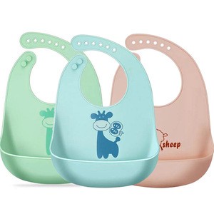 Customised personalized  funny cute waterproof silicone soft baby bib with pocket