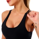 Customized Fitness Apparel Women's Black Medium Support Cross Back Wirefree Strappy Sports Bra Padded Yoga Workout Bras