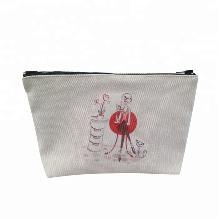 Customized Logo Small Organic Cotton Makeup Cosmetic Bag with Zipper