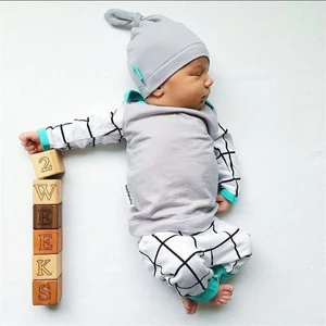 Cute Baby Girl Plaid Shirts Hat Plaid Kids Trousers Fashion Baby Boy Autumn Outfits Infant 3pcs Clothing Set