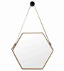 Decorative hexagon hanging design wall mounted mirror with leather strap