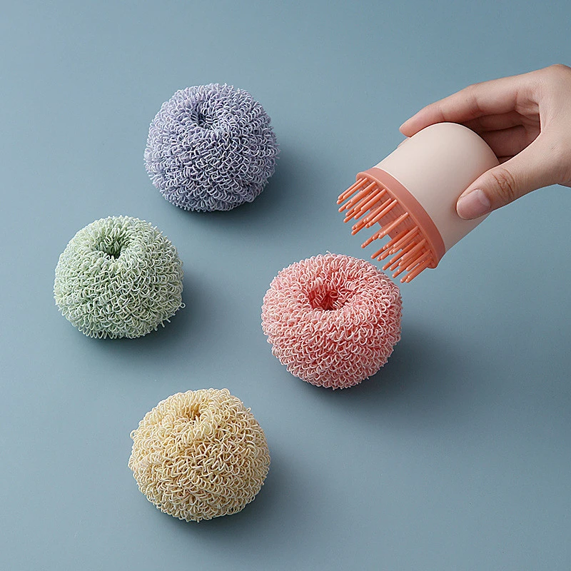 Degradable Fiber Cleaning Brush With Handle Cleaning Ball Household Kitchen Does Not Hurt The Pot And Dishwashing Brush