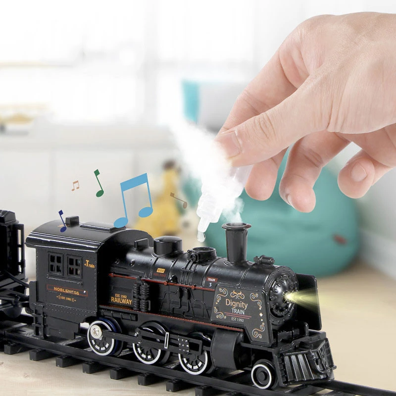 Diecast Toy Vehicles Classic Electric Train Toy With Steam Locomotive Engine and Slot track