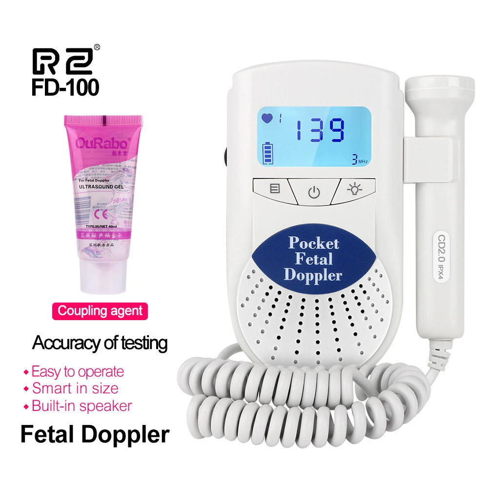 Digital Fetal Doppler Ultrasound Sound Baby Heartbeat Detector Monitor LED Digital Prenatal Pocket Fetal Doppler Stethoscope