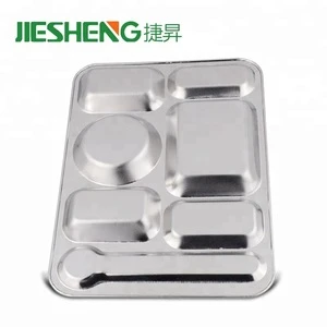 Dinnerware Set Best Price Rectangle Meat Tray Stainless Steel 7 Compartment Food Tray for School