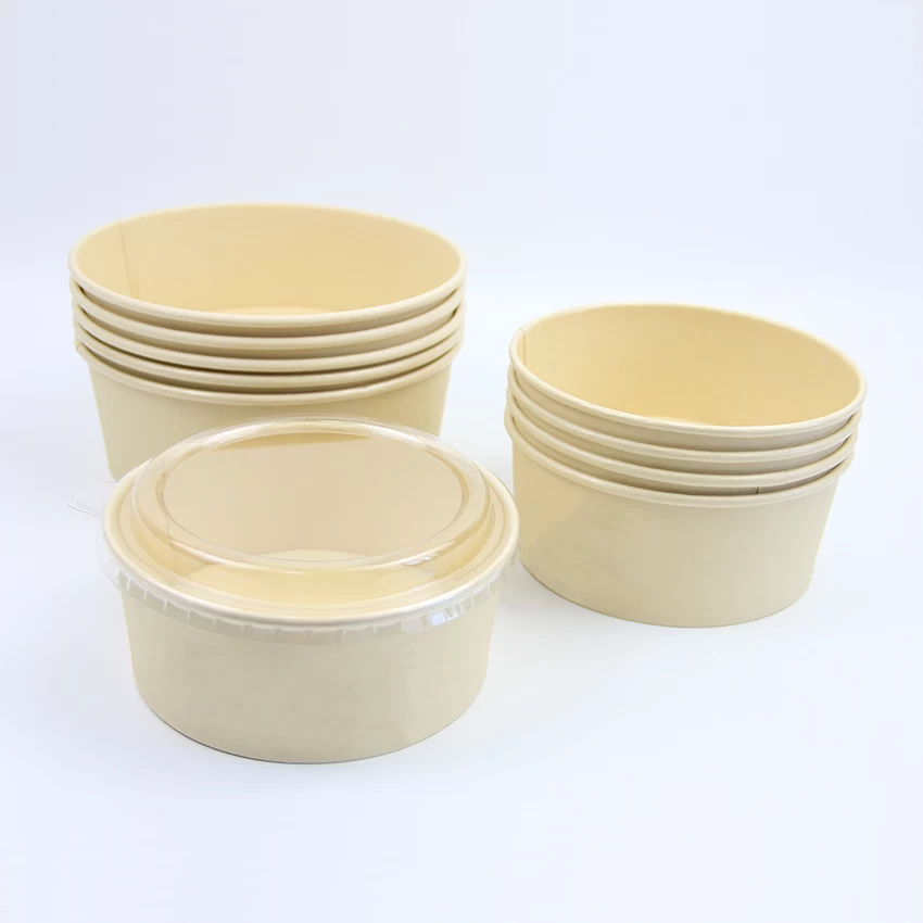 Disposable Paper Bowl Biodegradable Bamboo Pulp Paper Bowl For Salad With Lid