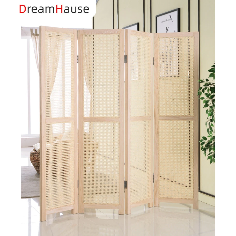 Dreamhause Nordic fashion screen living room handmade folding screen solid wood partition rattan screen
