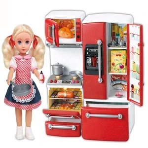 Drop shipping miniature kitchen set kids kitchen set toy with doll colorful pretend play cooking