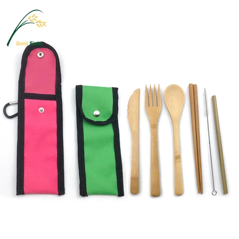 Eco friendly Bamboo Travel Cutlery Set With Bag