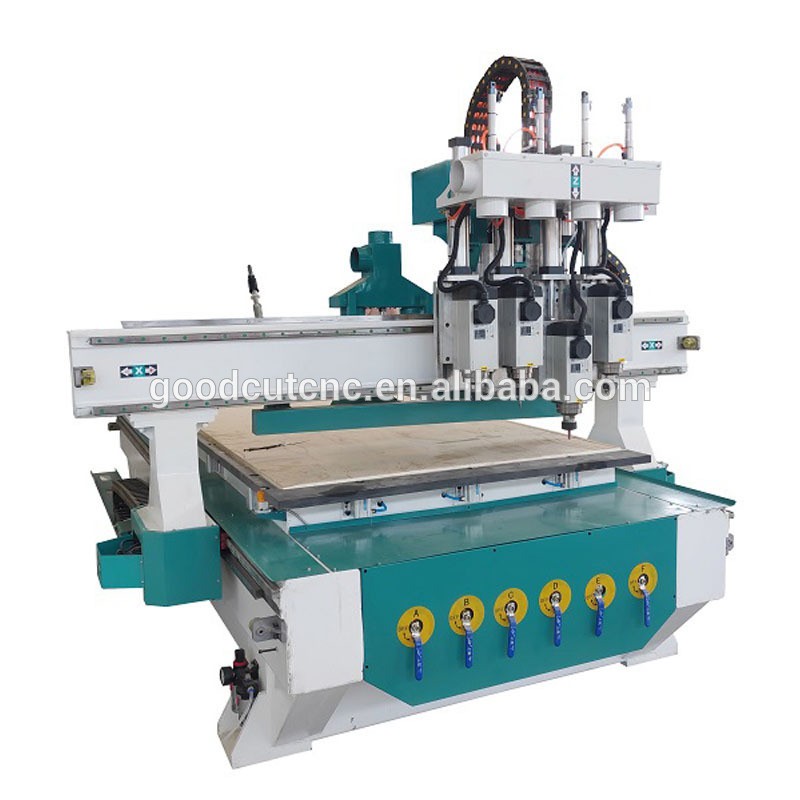 Economic 4 heads pneumatic tool changer cnc router with Vaccum Table
