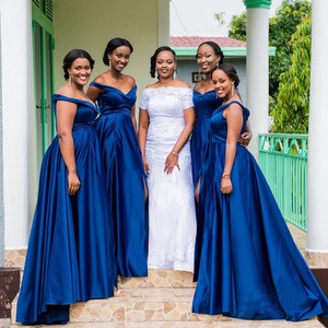 ELPR0000652 2020 new blue african bridesmaid dress high quality satin long maid dress for wedding