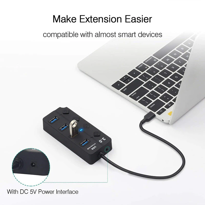 ESR USB HUB Adapter USB 3.0 Dock Fast Transfer Splitter 4 Ports 4-In-1 USB Extention Data Transfer for PC