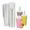 Factory Price 16oz 24oz Boba Bubble Tea Cups PP Plastic Smoothie Milkshake Cups with Heart Stopper Lids For Cold or Hot Drinks