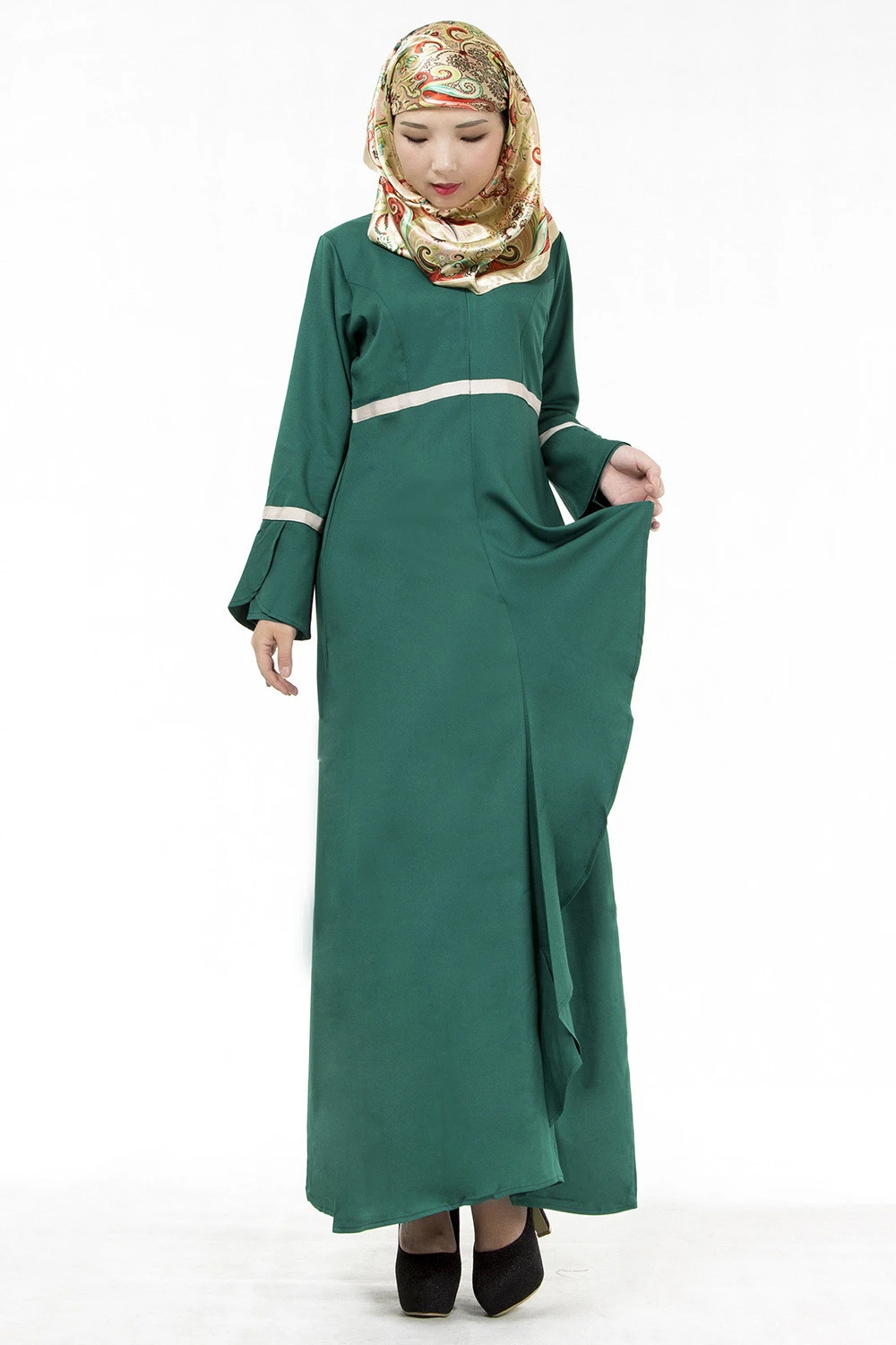 fashion elegant long sleeve Muslim Dress Abaya arabic islamic clothing