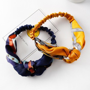 Fashion Retro Two Color Stitching Cross China Knot Hair Band Korean Wide Headband Hair Accessories