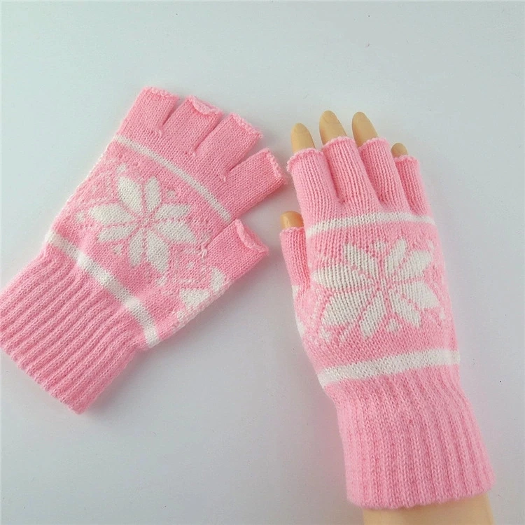 Fingerless Knitted Jacquard Mittens Half Finger Long Cuff Winter Stretchy Gloves