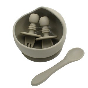Food grade solid silicone baby suction cup bowl with matching spoon set