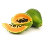 Fresh papaya unripe, ripe and papaya leaf