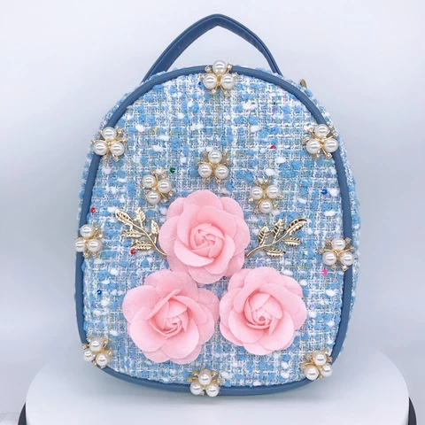 girl   PU    flower  back pack hand  bag girl      pearl   flower  bag