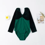 Girls Ballet Long Sleeve Leotards Velvet Dark Green Training Dancewear