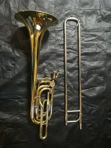 Gold lacquer Two Valves Bass Tuning Slide Trombone with two pistons (JTB-800)