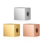 Gold Laser-Capable Engravable Jewelry Pendant Making Accessories Blank Stainless Steel Metal Cube Square Shape Charm Beads