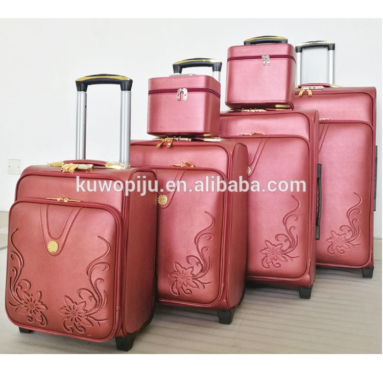 golden leather pu style valise 4 pcs trolley bag and 2 pcs cosmetic case 6 pieces luggage