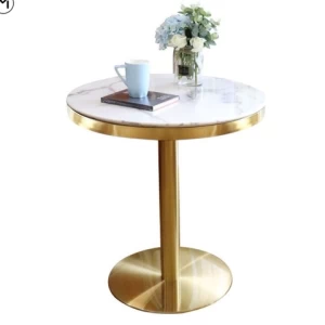 Golden table single leg table Concise style dining furniture High Quality Marble Top  Table