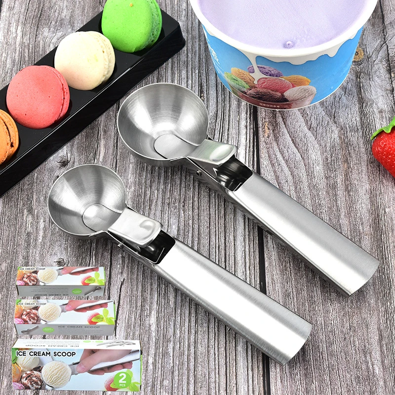 Good Quality Anti-Freeze Handle fruit cookie shovel spoon Stainless Steel Ice Cream Scoop with Trigger