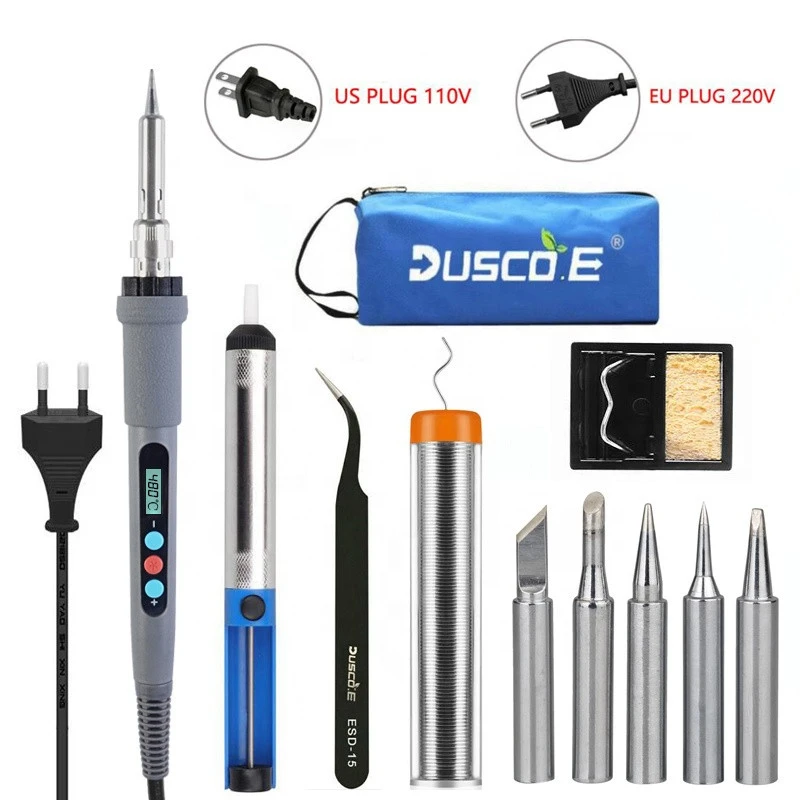 Green  Electric Soldering Iron Kit Adjustable Temperature Soldering Station Iron Stand Desoldeirng Pump Welding Tool