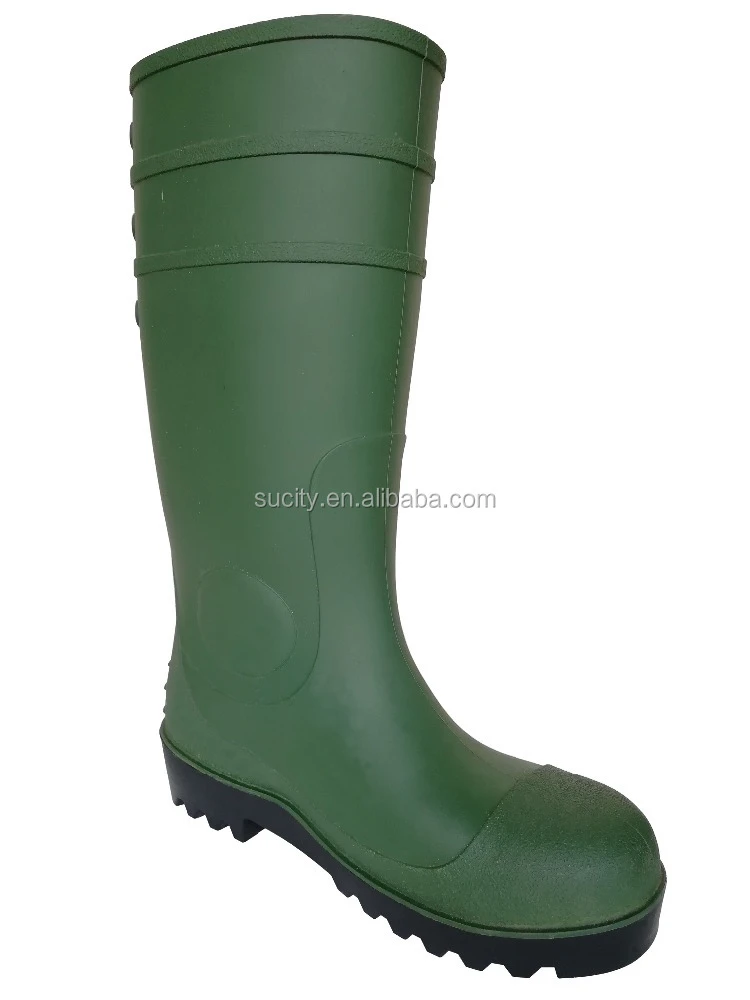 Green PVC plastic Safety Gumboots with Steel Toe Caps, safety Rain Boots with steel shank plate