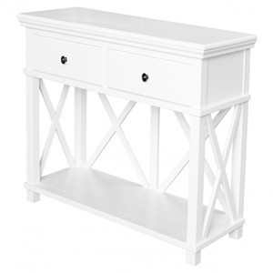 Hamptons Side Back Cross 2 Drawers tall console table white