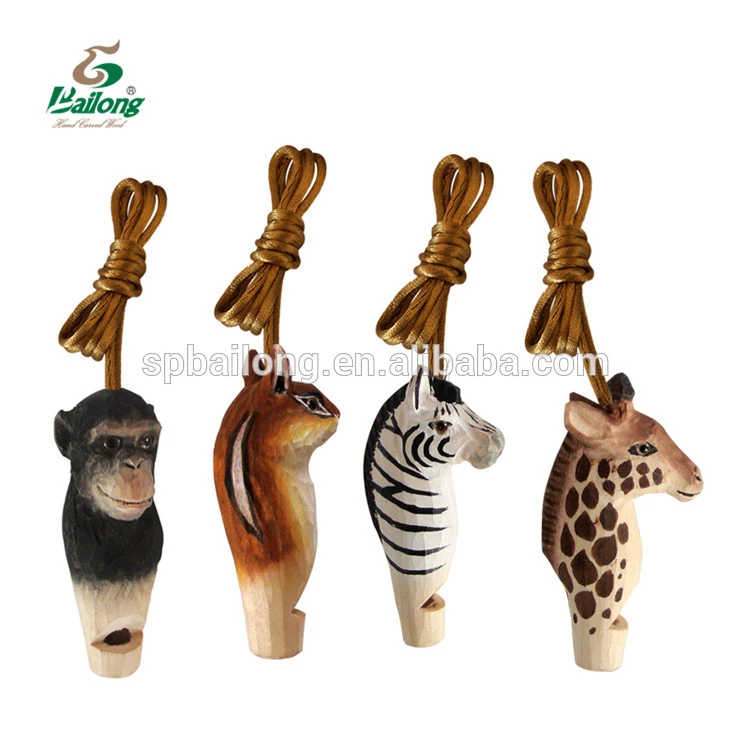 Handmade carving souvenir and gifts kids toys animal shape wood crafts whistle with lanyard