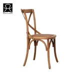 HANM Vintage Dining Room Rattan Seat Oak Solid Wooden Stackable Wedding X Cross Back Dining Chair