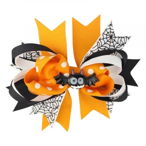 HC-385 Halloween Grosgrain Ribbon Bows Hairpins with kids Clip Ghost Pumpkin Pinwheel Hair Clips Accessories