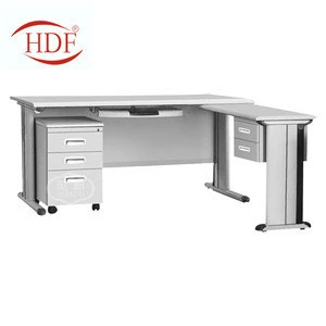 Henan steel products office equipment L Shape Metal Leg MDF Top Boss Table computer desks with locking drawers