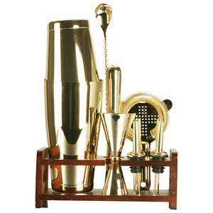 High level BOSTON Cocktail Shakers set with Bamboo frame  for portable cocktail bar