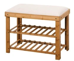 High Quality 2 Tiers Bamboo Bench Entryway Bamboo Shoe Racks