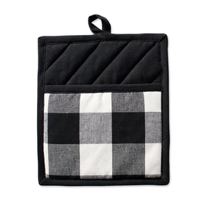 High quality hot sale wholesale blue buffalo plaid square pot holders heat resistant oven mitts