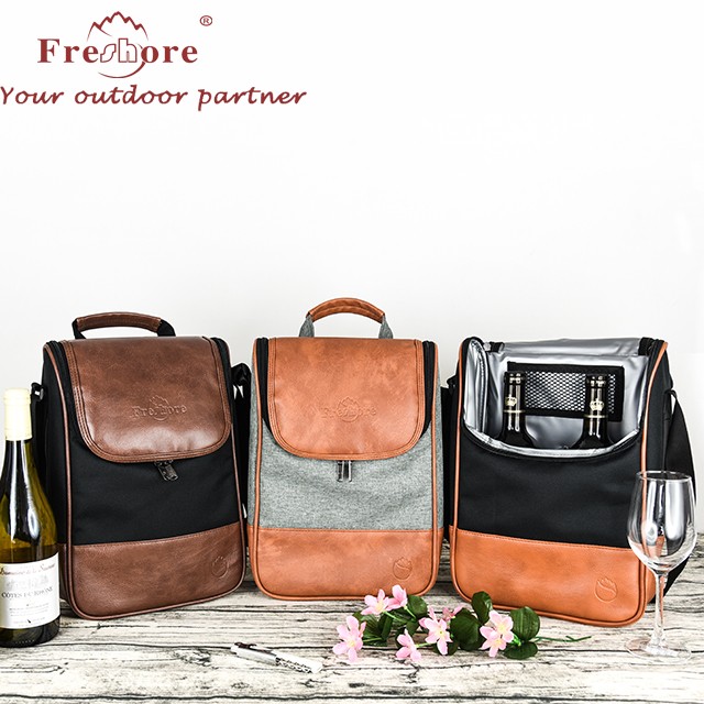 High Quality Insulated Eco-Friendly wine Cooler Bag/promotion PU leather  wine tote carrier   bottle  thermal  bag